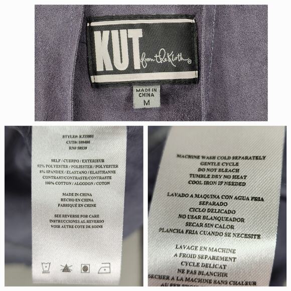 Kut from Kloth M Womens Faux Suede Leather Moto Jacket Gray Stretch punk preppy - Picture 3 of 13